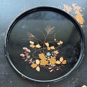 Black and Gold Floral vintage Japanese Maki-e tray
